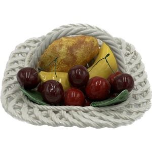 VTG Bassano Italian Capodimonte Porcelain Fruit Basket Braided Handle Home Decor